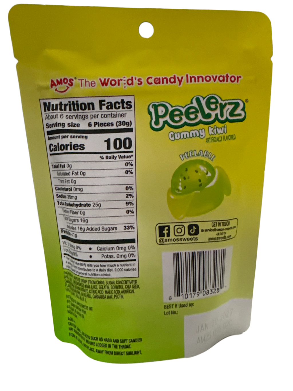 Amos Peelerz Kiwi Peelable Gummy Candy 170G - U.S Edition