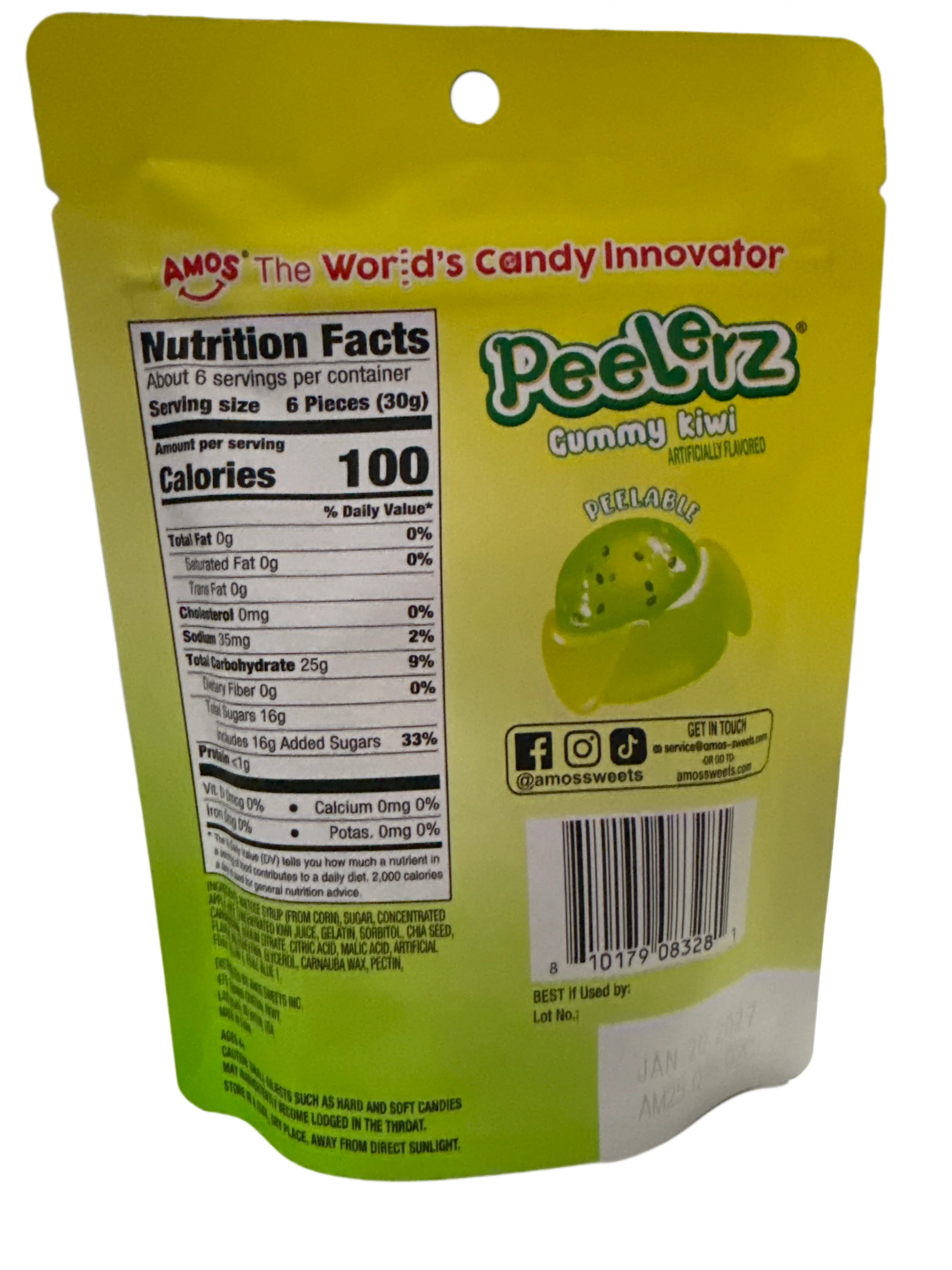 Amos Peelerz Kiwi Peelable Gummy Candy 170G - U.S Edition