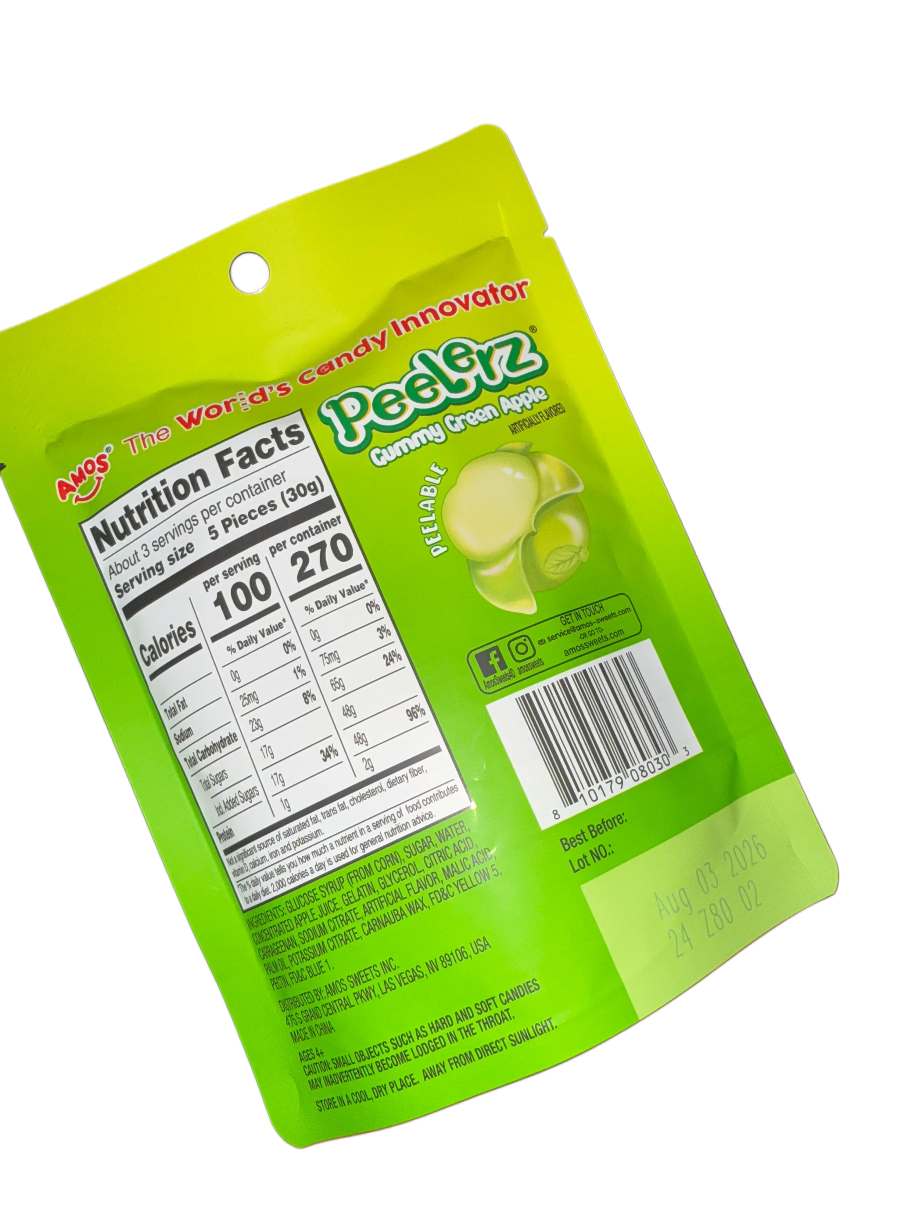 Amos Peelerz Gummy Green Apple 85G - U.S Edition