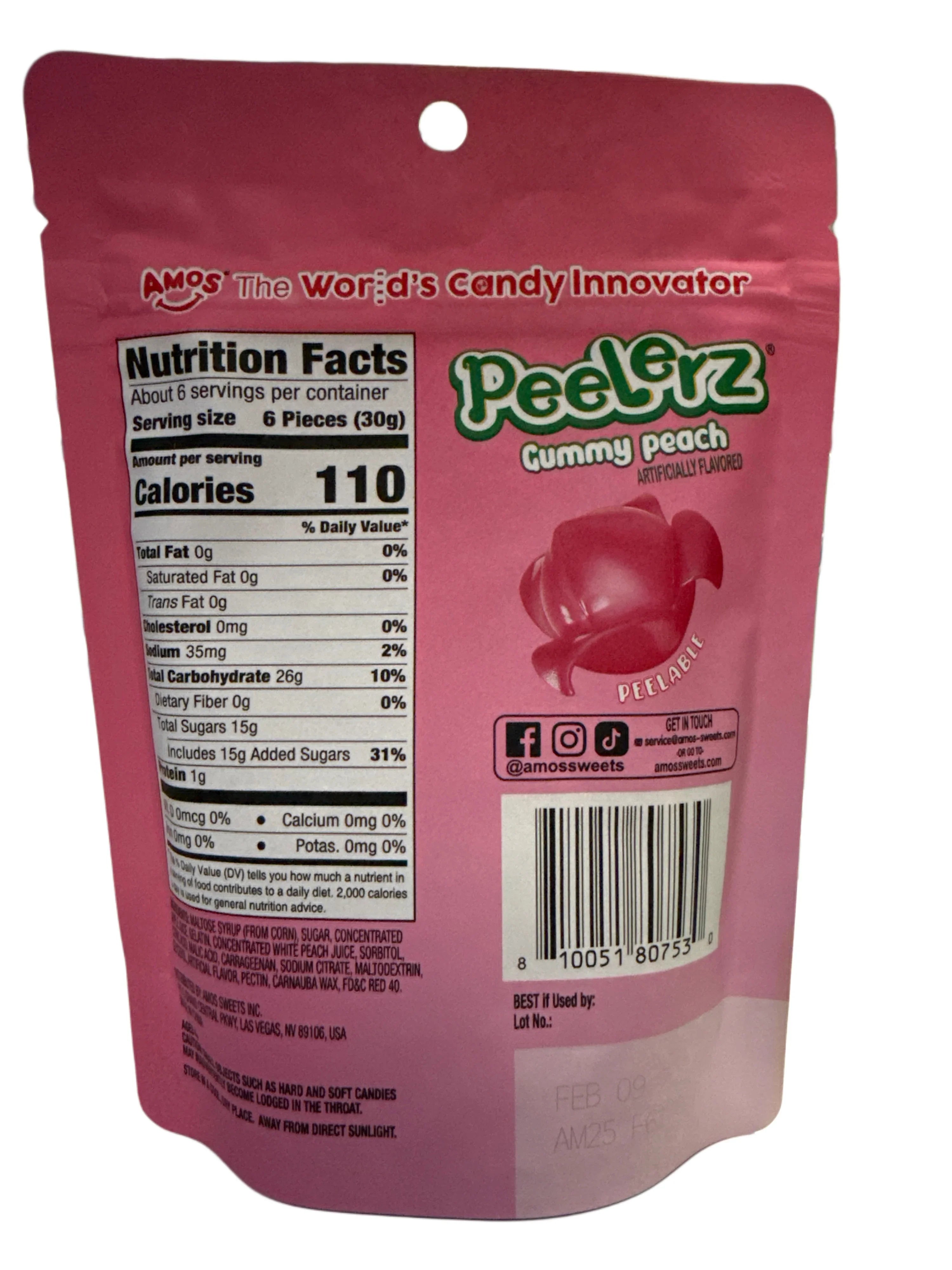 Amos Peelerz Peach Peelable Gummy Candy 170G - U.S Edition