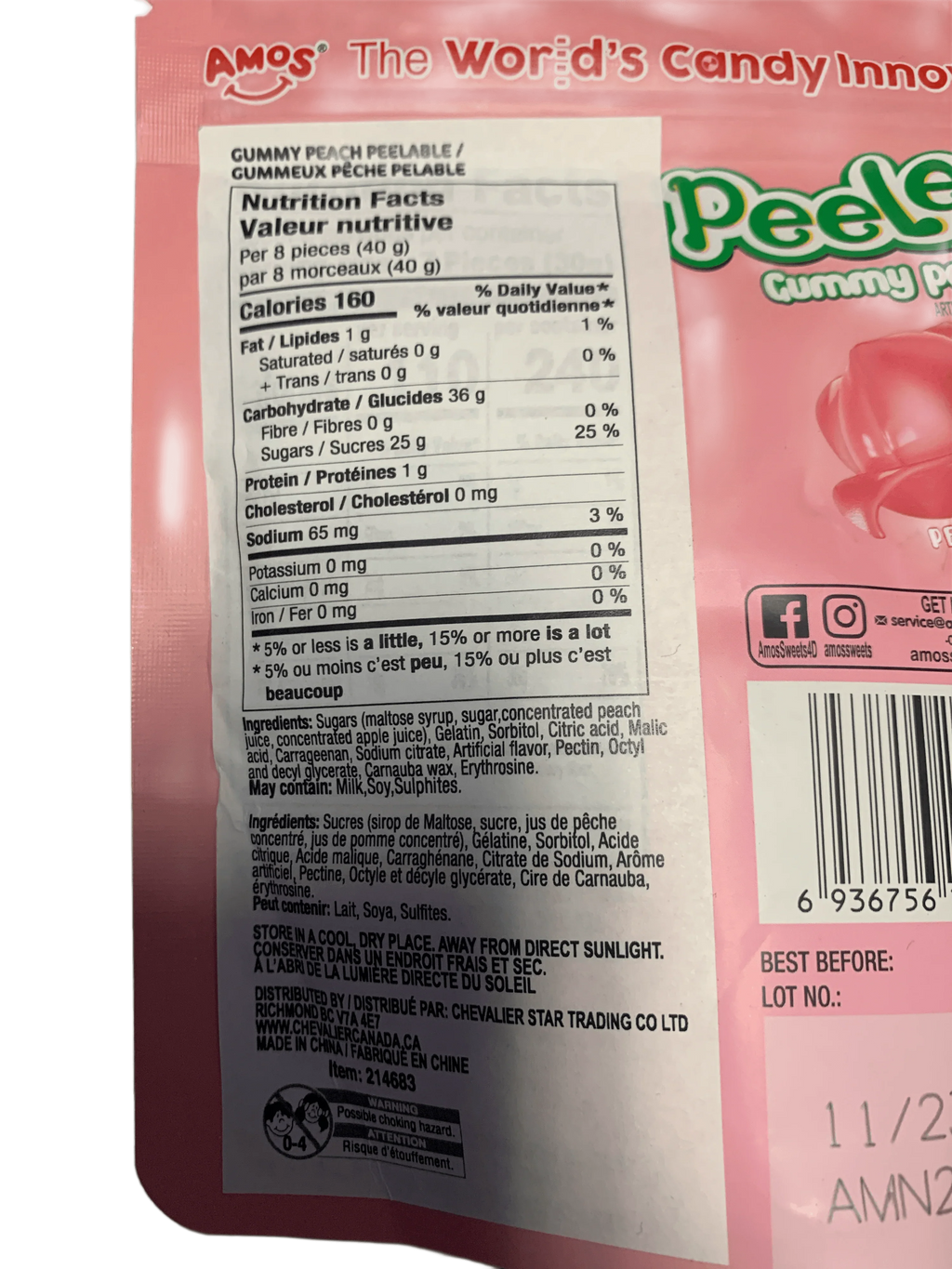 Amos Peelerz Gummy Peach 85G - U.S Edition