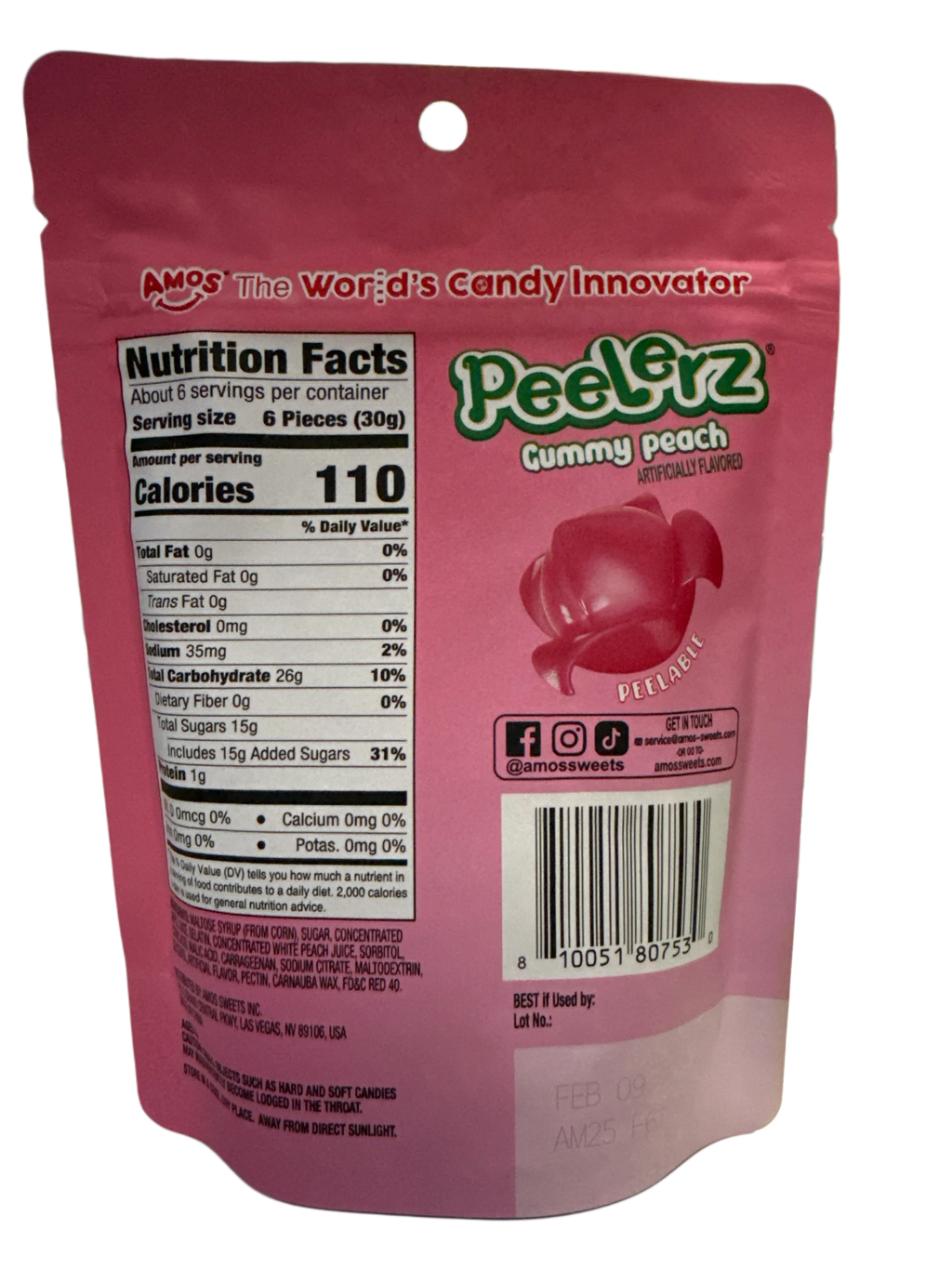 Amos Peelerz Peach Peelable Gummy Candy 170G - U.S Edition