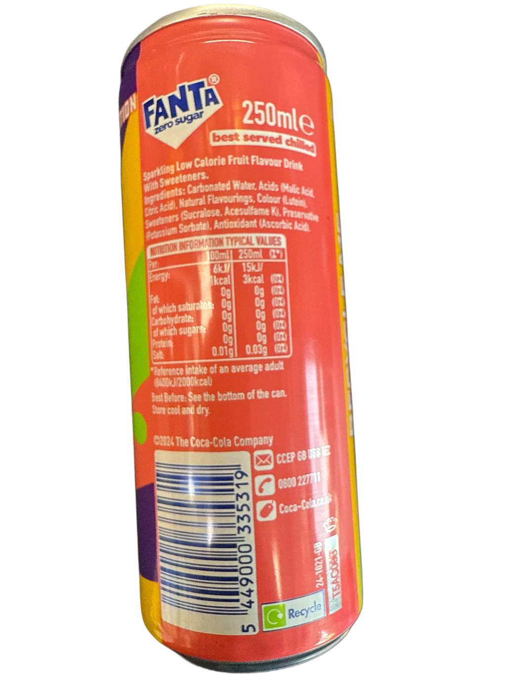 Fanta Tutti Fruitti Taste Zero Sugar Drink 250ML - U.K Limited Edition