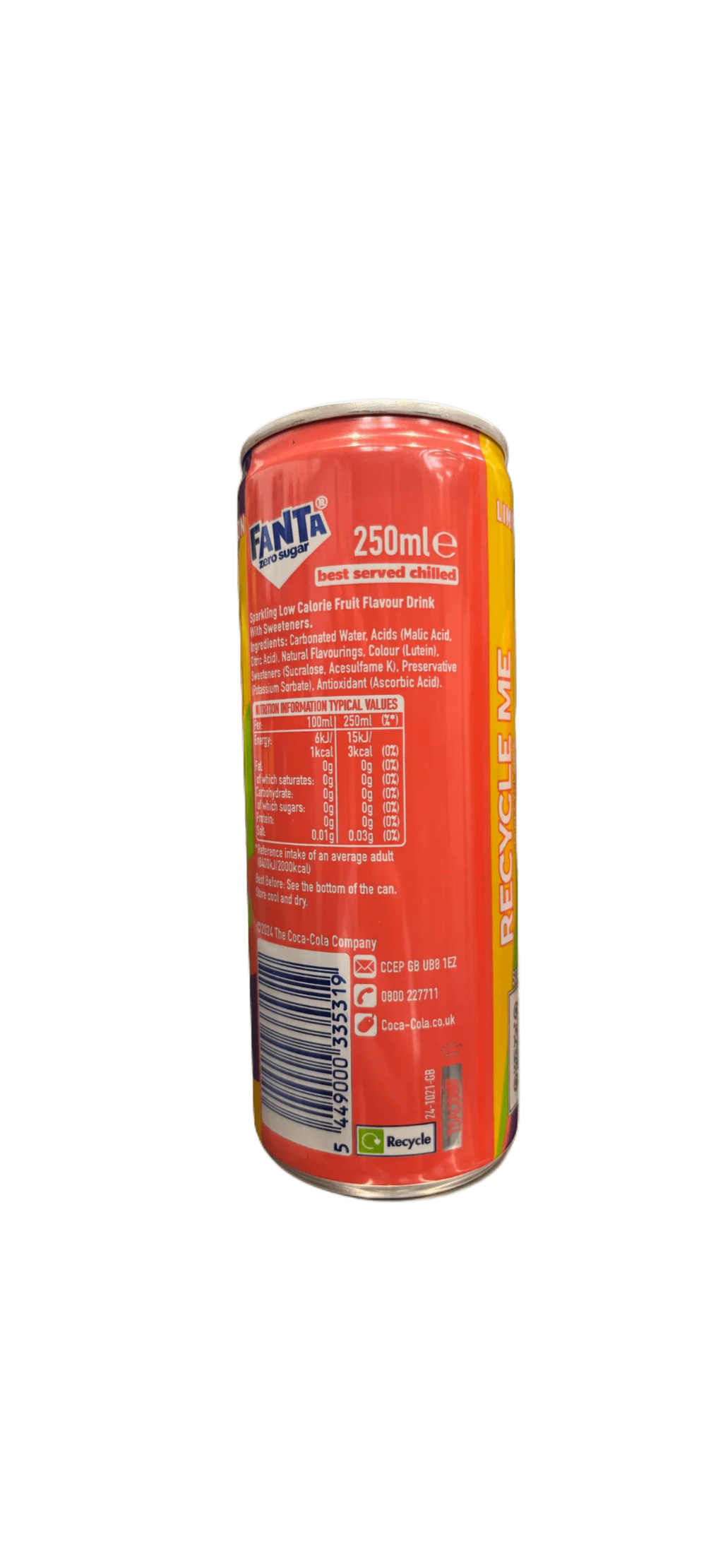 Fanta Tutti Fruitti Taste Zero Sugar Drink 250ML - U.K Limited Edition