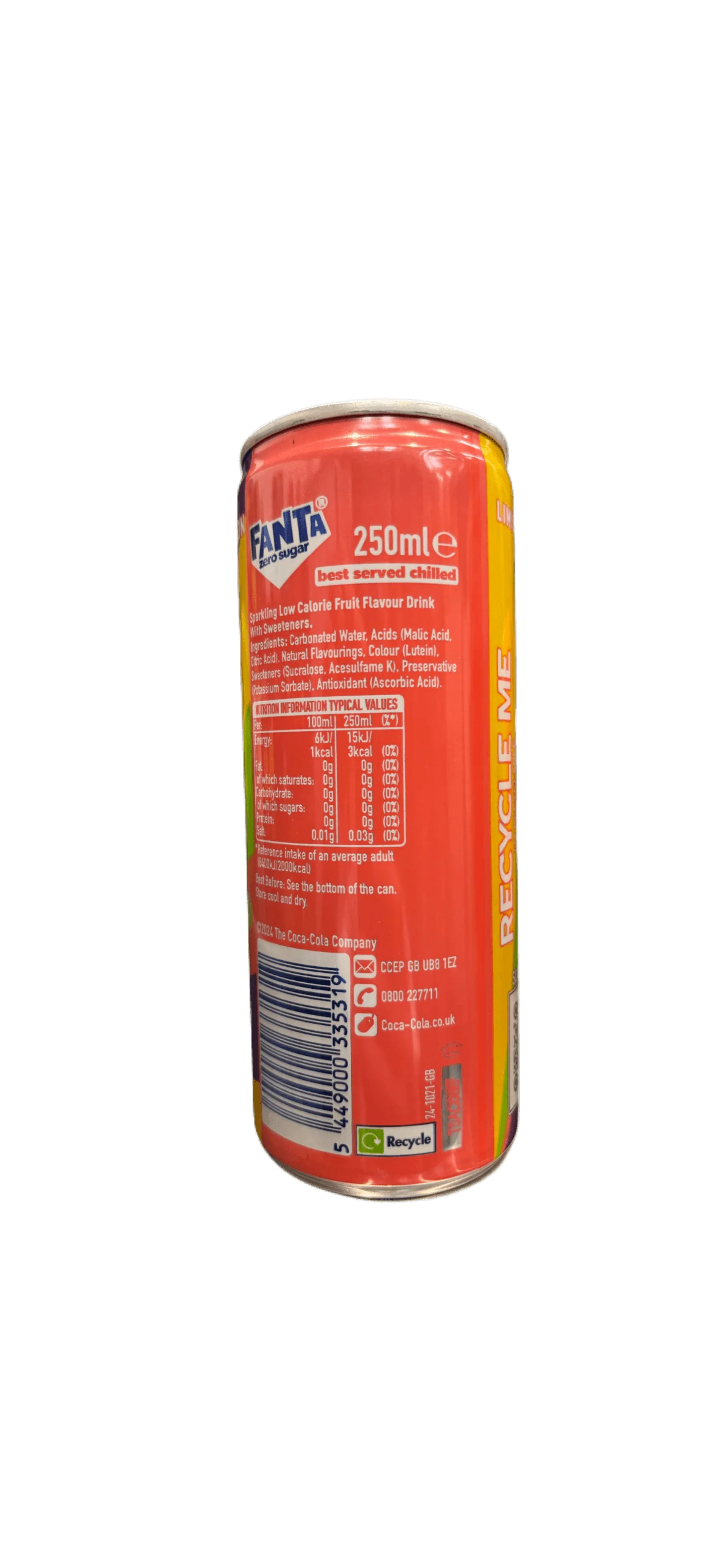 Fanta Tutti Fruitti Taste Zero Sugar Drink 250ML - U.K Limited Edition