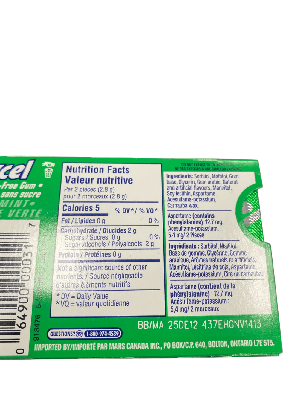 Excel Spearmint Gum 12 Pieces - Canadian Edition