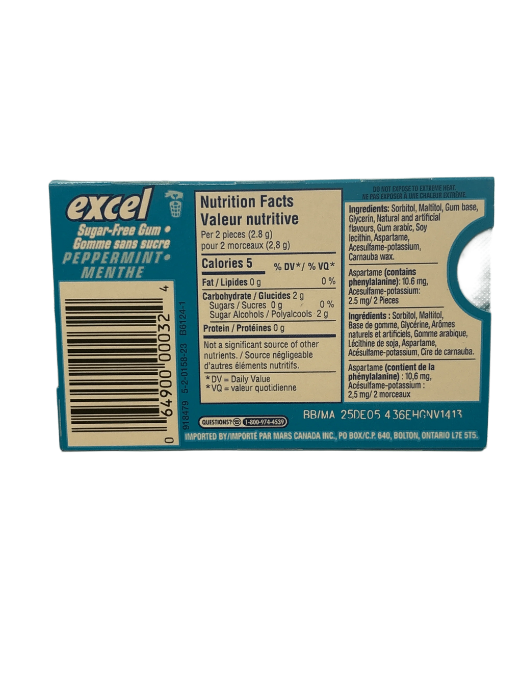 Excel Peppermint Gum 12 Pieces - Canadian Edition