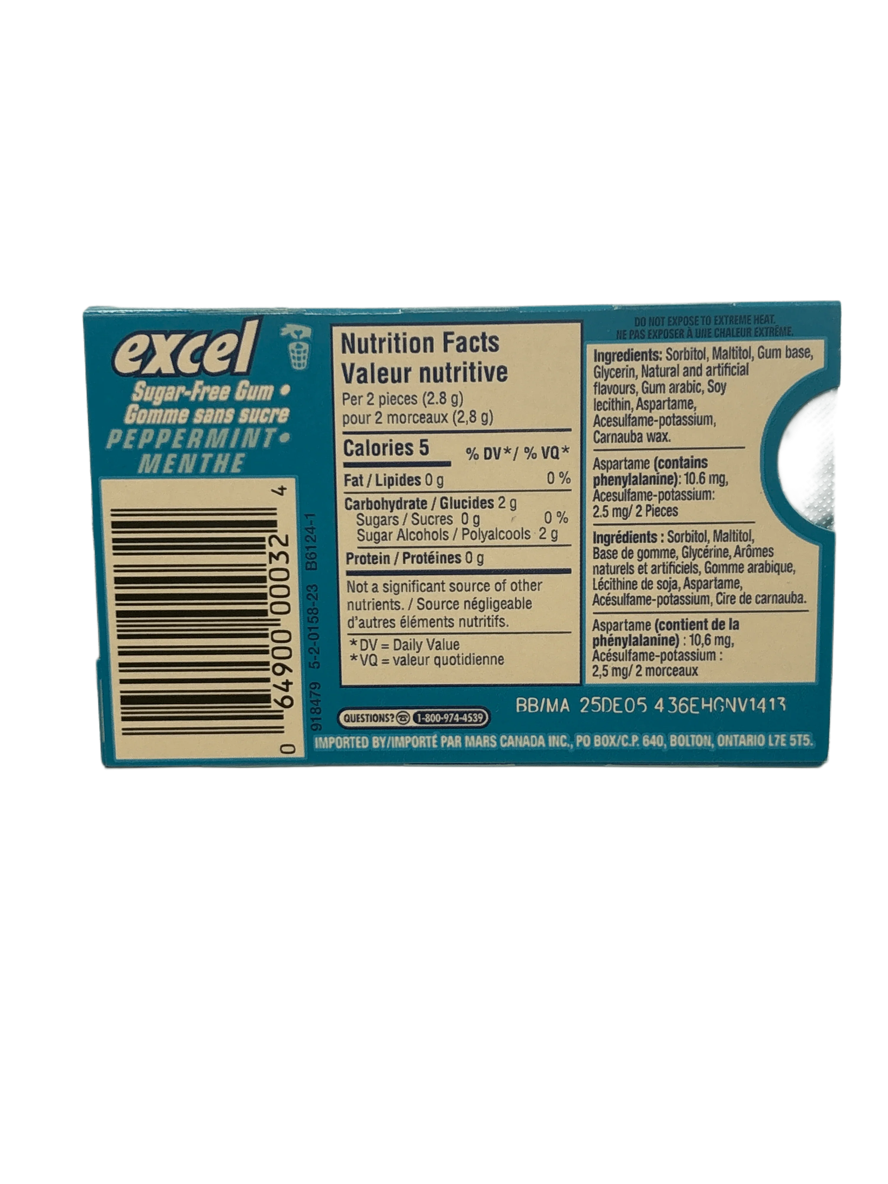 Excel Peppermint Gum 12 Pieces - Canadian Edition