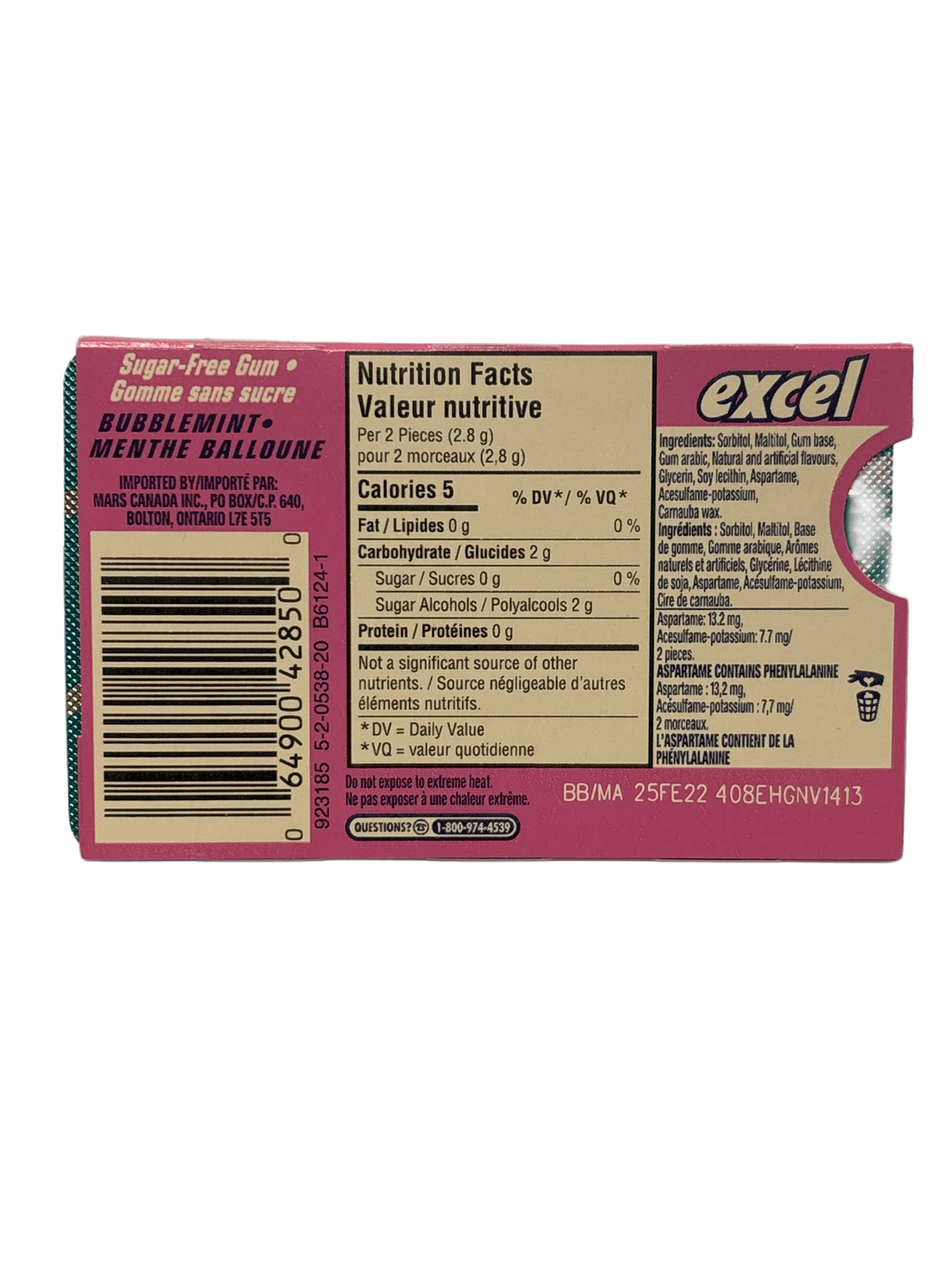 Excel White Bubblemint Gum 12 Pieces - Canadian Edition