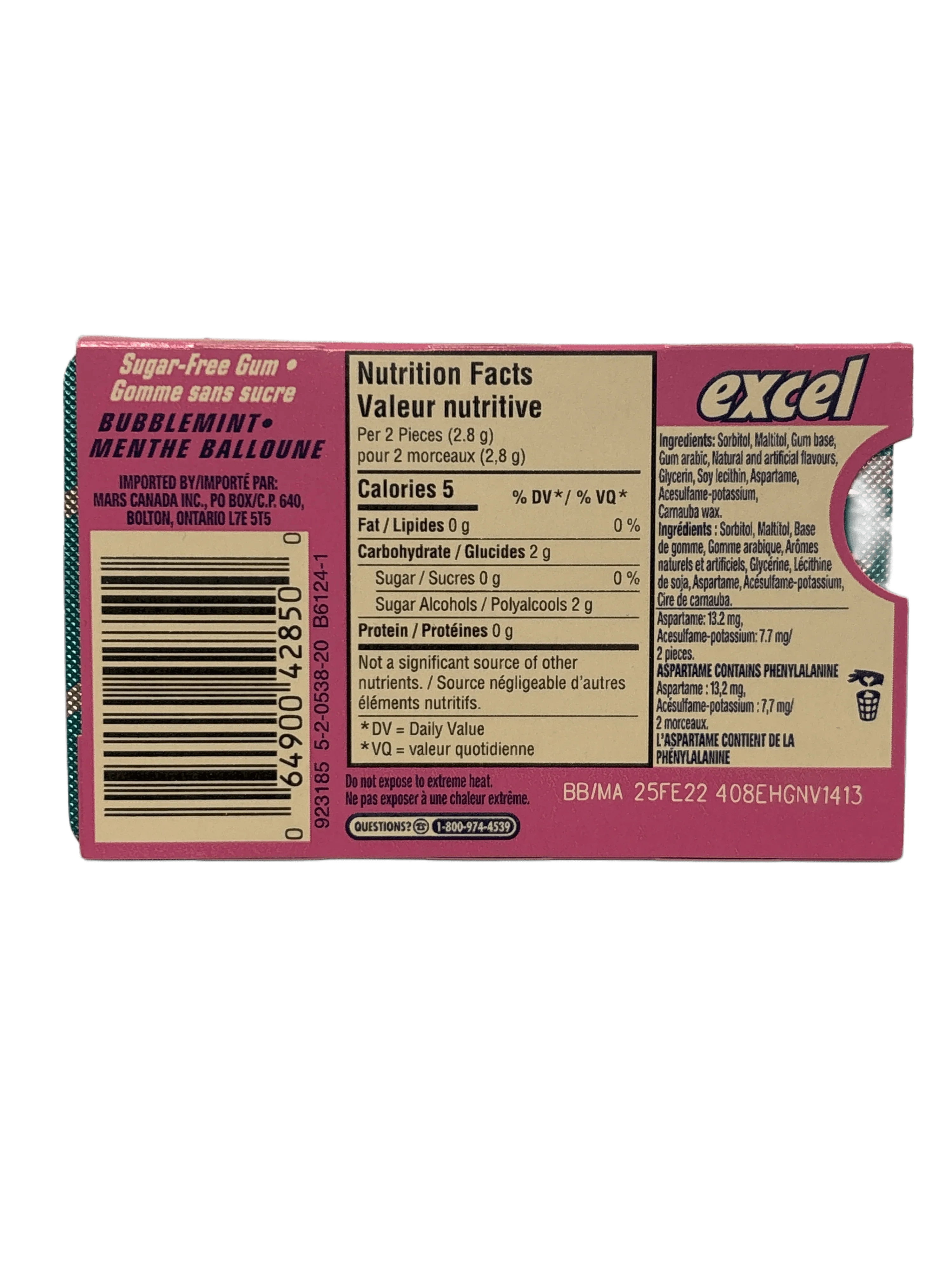 Excel White Bubblemint Gum 12 Pieces - Canadian Edition
