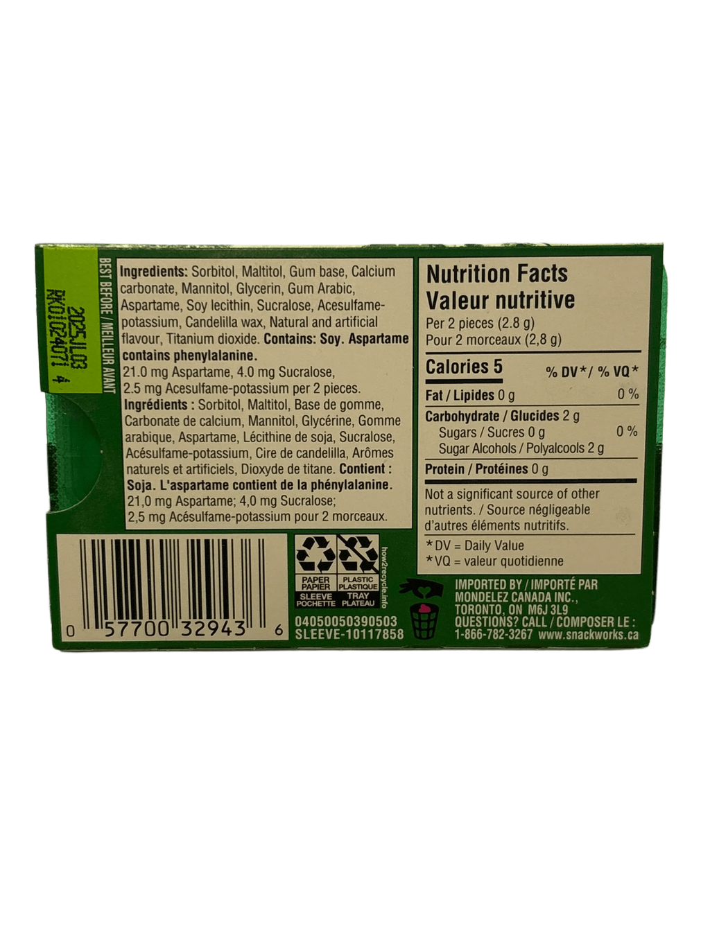 Dentyne Ice Spearmint Gum 12 Pieces - Canadian Edition