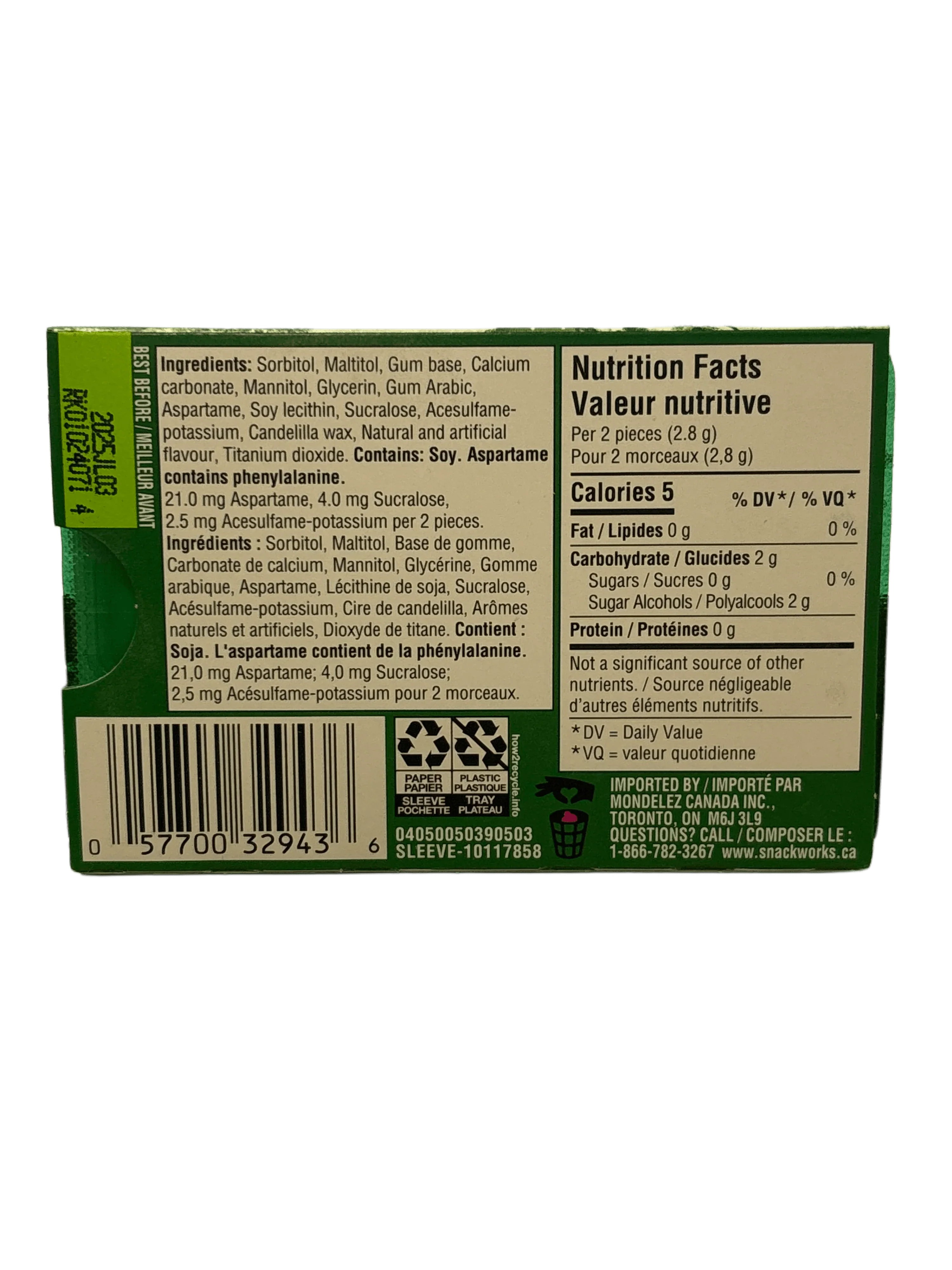 Dentyne Ice Spearmint Gum 12 Pieces - Canadian Edition